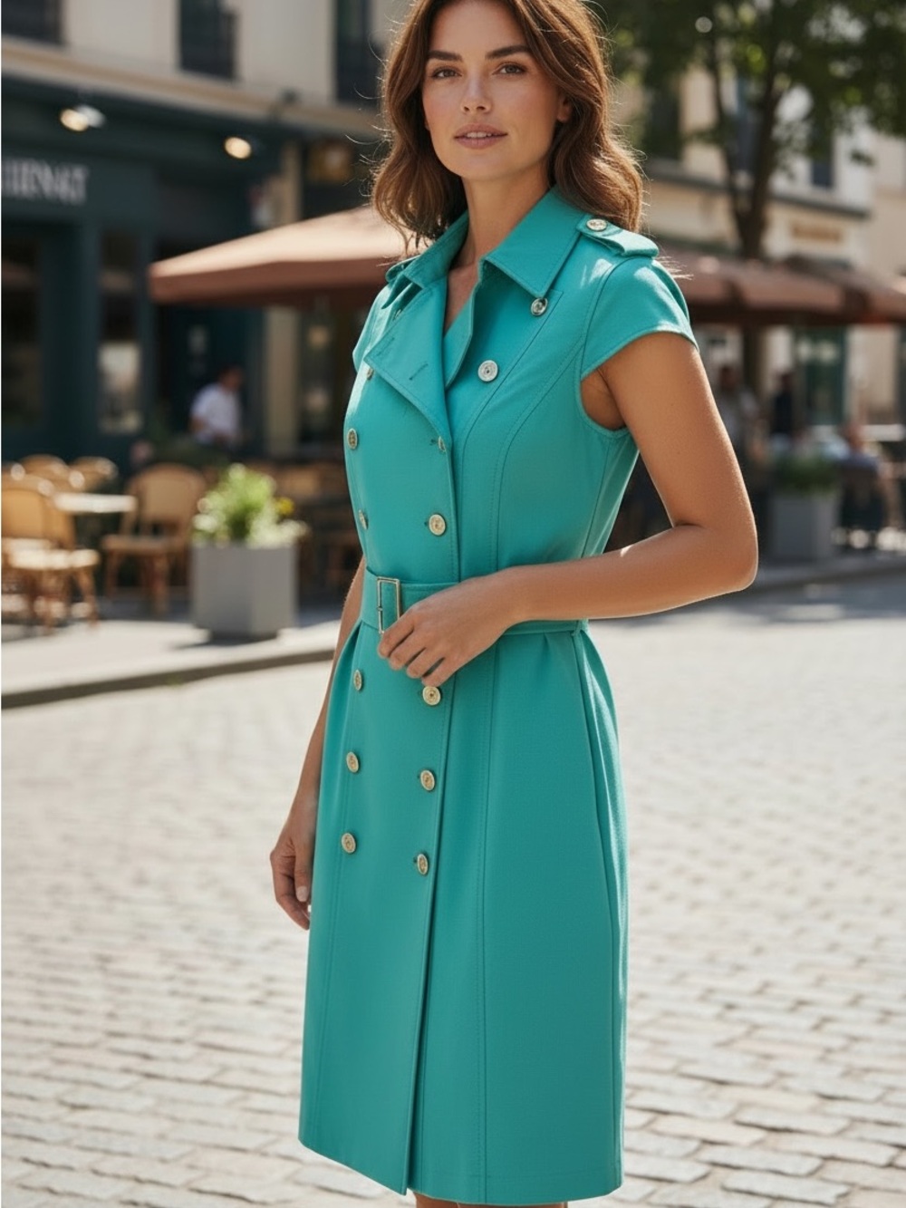 Calvin Klein Turquoise Double-Breasted Midi Dress